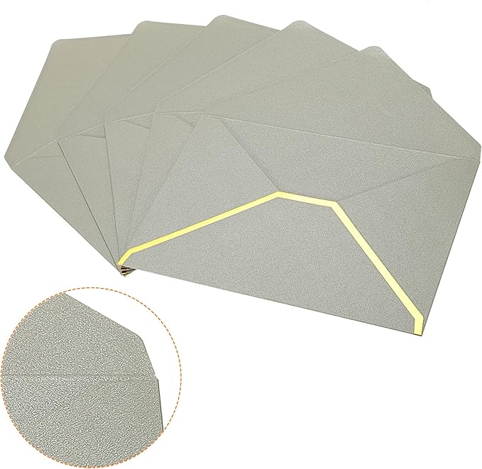 PATIKIL V Flap Envelopes, 10 Pack 7 x 5'' Luxury Style Gold Border Greeting Card Envelope for Invitations Weddings, Silver