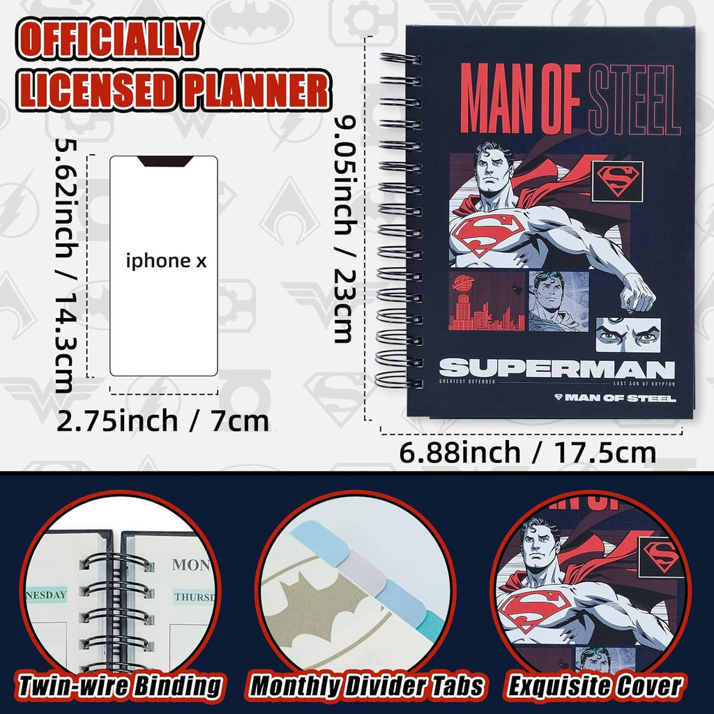 Hero Academic Planner, Weekly Monthly Daily Agenda, Custom Date Organizer for Time Management, Spiral Bound Notebook with Colorful Tabs,Datebooks for School Office Home(Navy Red)