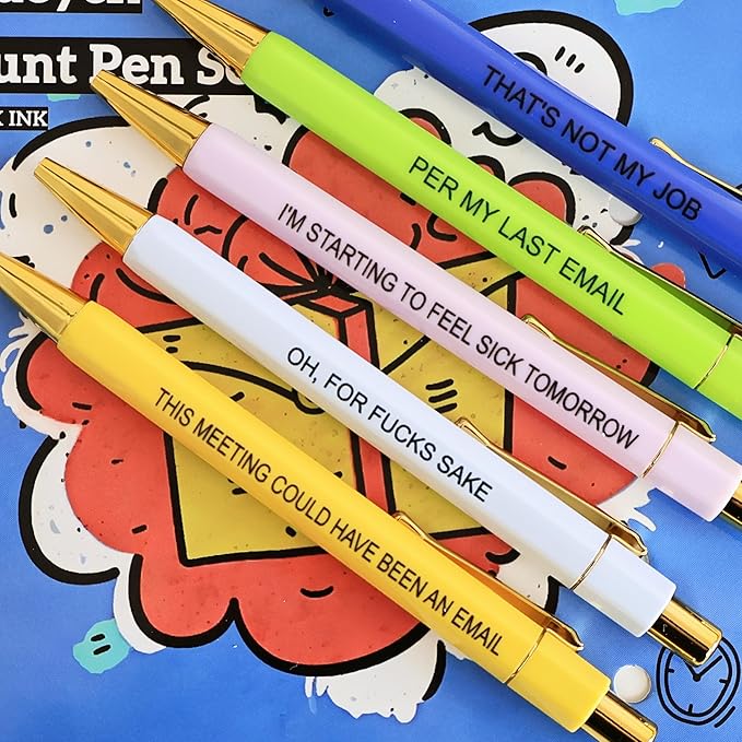 Jxueych Funny Pens 5-Count, Black Ink,Medium Nib 1.0mm, Funny Office Gifts for Coworkers, Personalized Pens Vibrant Funny Quotes Swear Word Daily Pen Set (Blunt Pens)