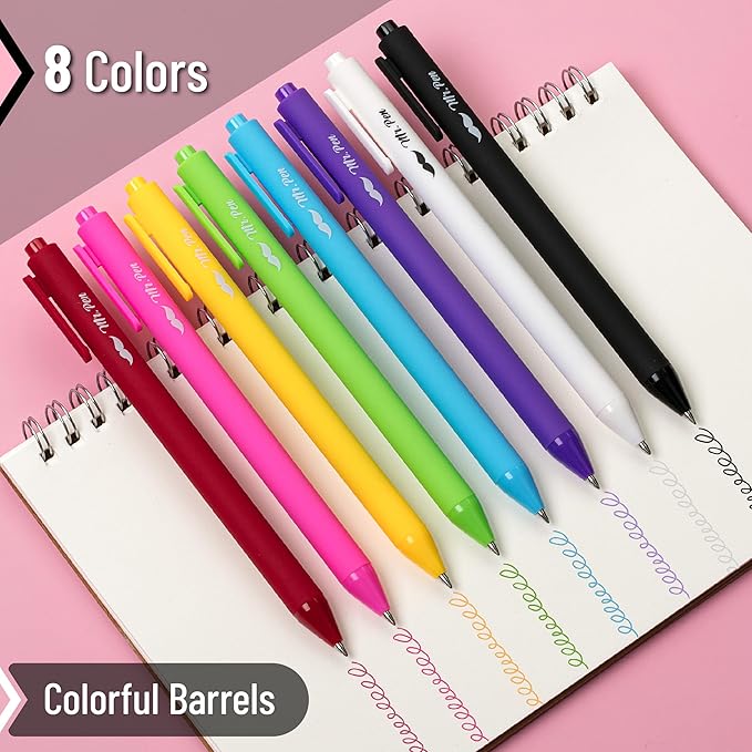 Mr. Pen- Retractable Gel Pens, 8 Pack, Color Ink Gel Pens Fine Point, Vivid Colors, 0.7mm Gel Pens Fine Point, Retractable Pens, Cute Pens, Aesthetic Pens for Journaling Fine Tip Pens