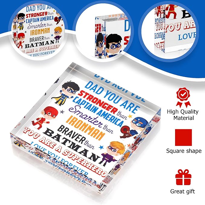 Gift for Dad - Superhero Gifts for Dad - Funny Clear Block Gift for Dad, Grandad - Unique Birthday Gifts for Dad - Dad Gifts for Father's Day, Christmas