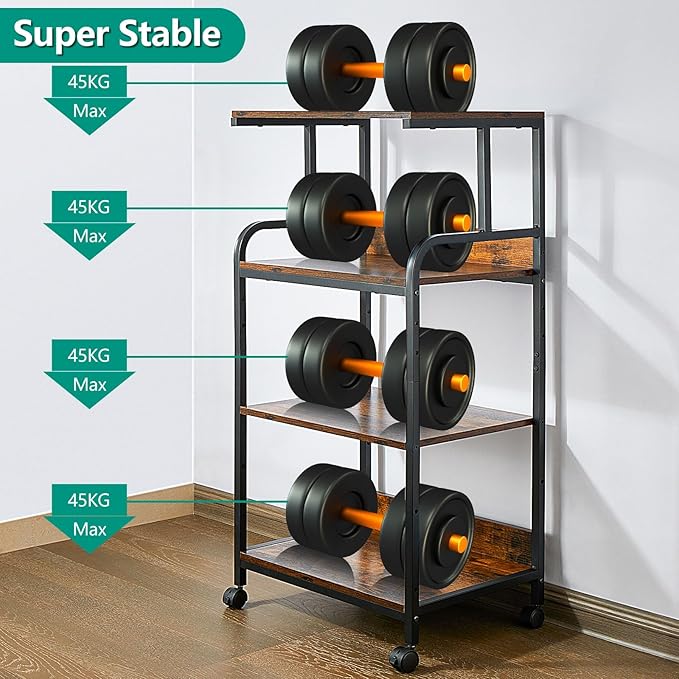 4 Tier Printer Stands, Printer Desk with Wheels, Multipurpose Office and Home Printer Stands, Shelving for Printers or Office for Fax Machines, Scanners, Printer carts for Office Vintage Brown
