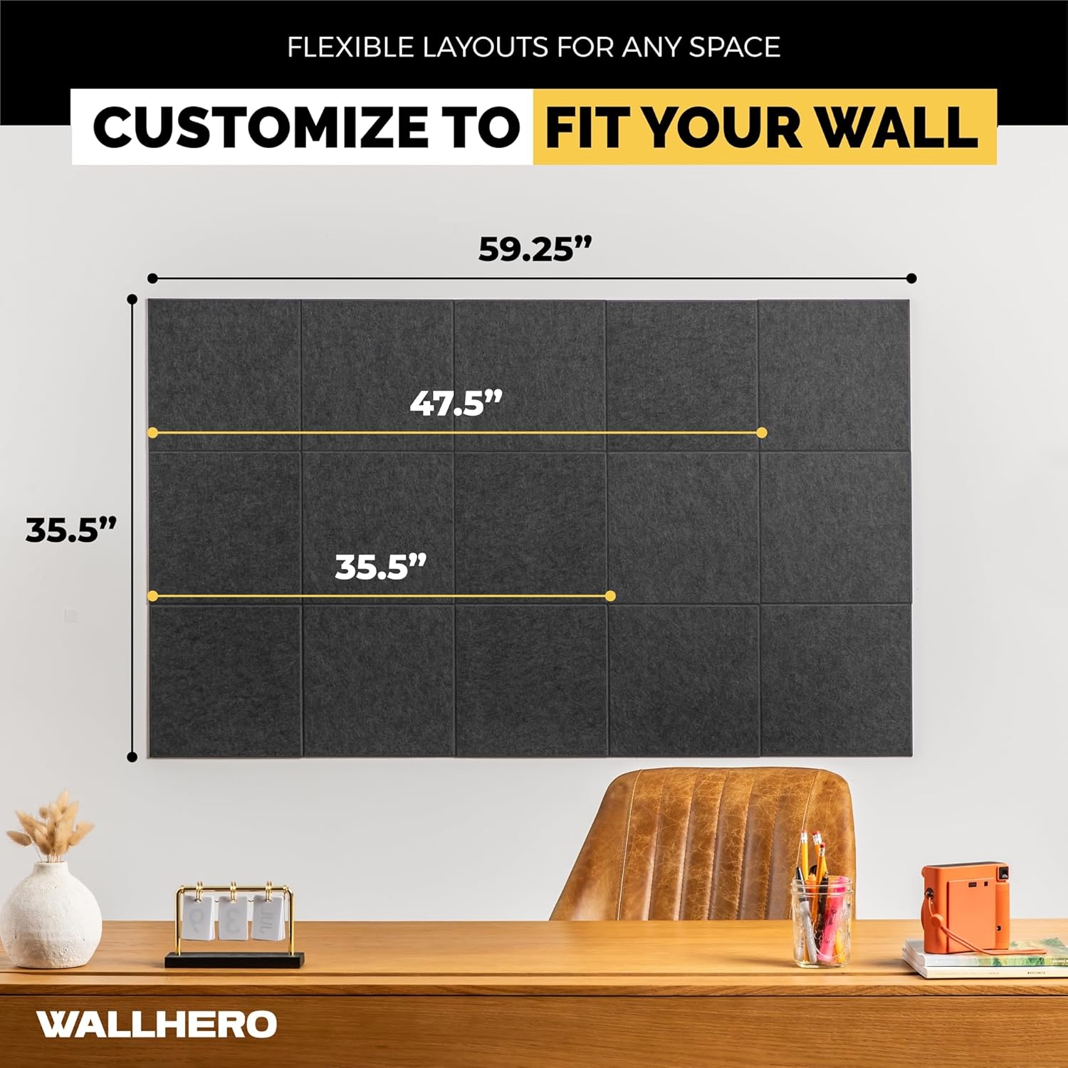 Cork Boards for Office, Dart Board Wall Protector, 59"x36" | 15 Pack | Black Bulletin Board, Cork Board, Cork Board Squares, Homasote Board, Bulletin Board Tiles (Gray Black)