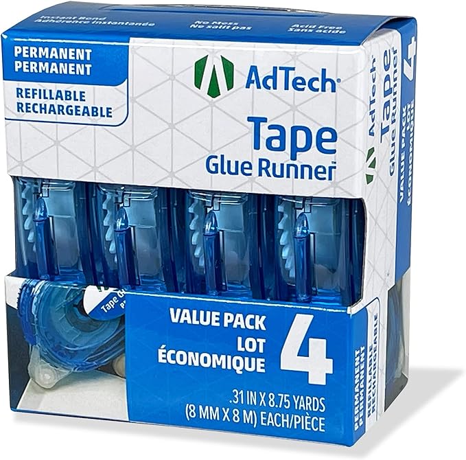 AdTech Glue Runner For Scrapbooking Supplies, case pack, Clear 4 Count (Pack of 12) cartridges,05603-CASE