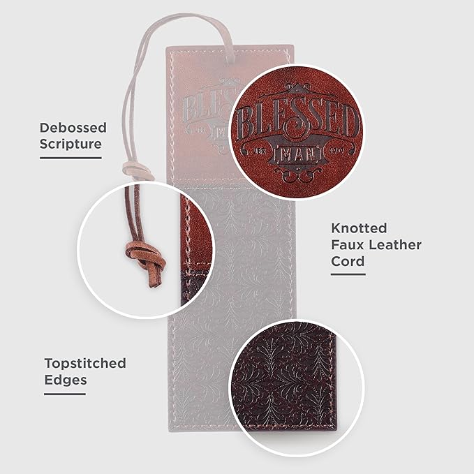 Christian Art Gifts Faux Leather Bookmark Blessed Man Jeremiah 17:7 w/Corded Tassel, Brown