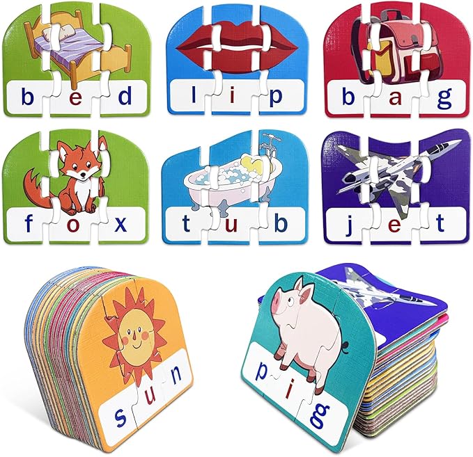 CVC Puzzle Cards for Kids – Phonics & Spelling Games for Toddlers, 3-Letter Word Puzzles for Preschool & Kindergarten, Perfect for Speech Therapy & Early Learning Classroom Essentials