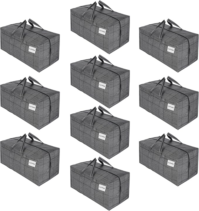 VENO 10 Pack Moving Bags w/Backpack Straps, Moving Boxes & Storage Bins Alternative, Packing Supplies, Camping Accessories Totes for Storage, Dorm Room Essentials Storage Bags (Windowpane, 10 Pack)