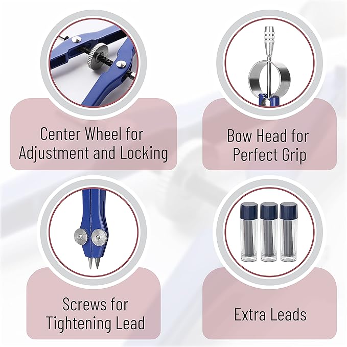 Mr. Pen- Professional Compass with Lock and Free Life TIME Lead Replacement, Compass for Geometry, Spring Bow Compass, Precision Compass Math, Drafting Compass, Compass Drawing, Metal Compass