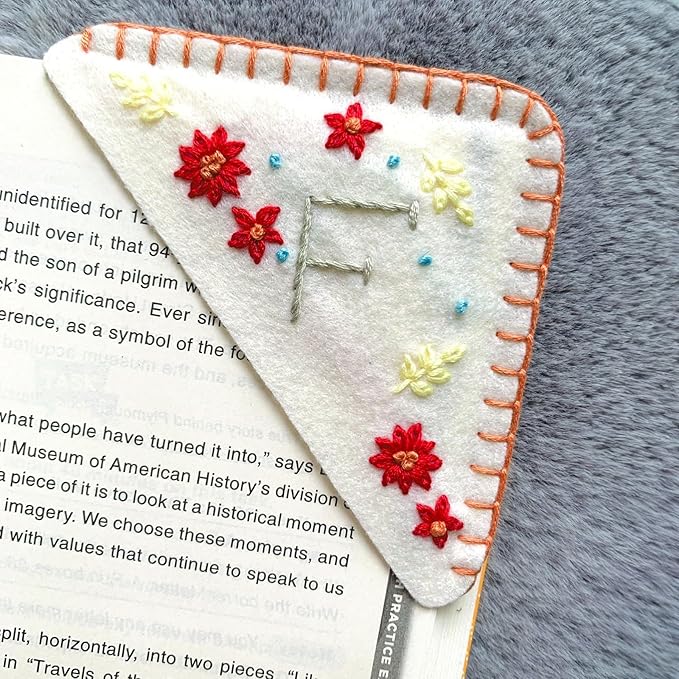 Personalized Hand Embroidered Corner Bookmark, Bookmarks for Women, Personalized Bookmark for Books, Cute Flower Book Mark, Hand Stitch Gift for Women for Book Lovers by HNQCPCVU (F, White)
