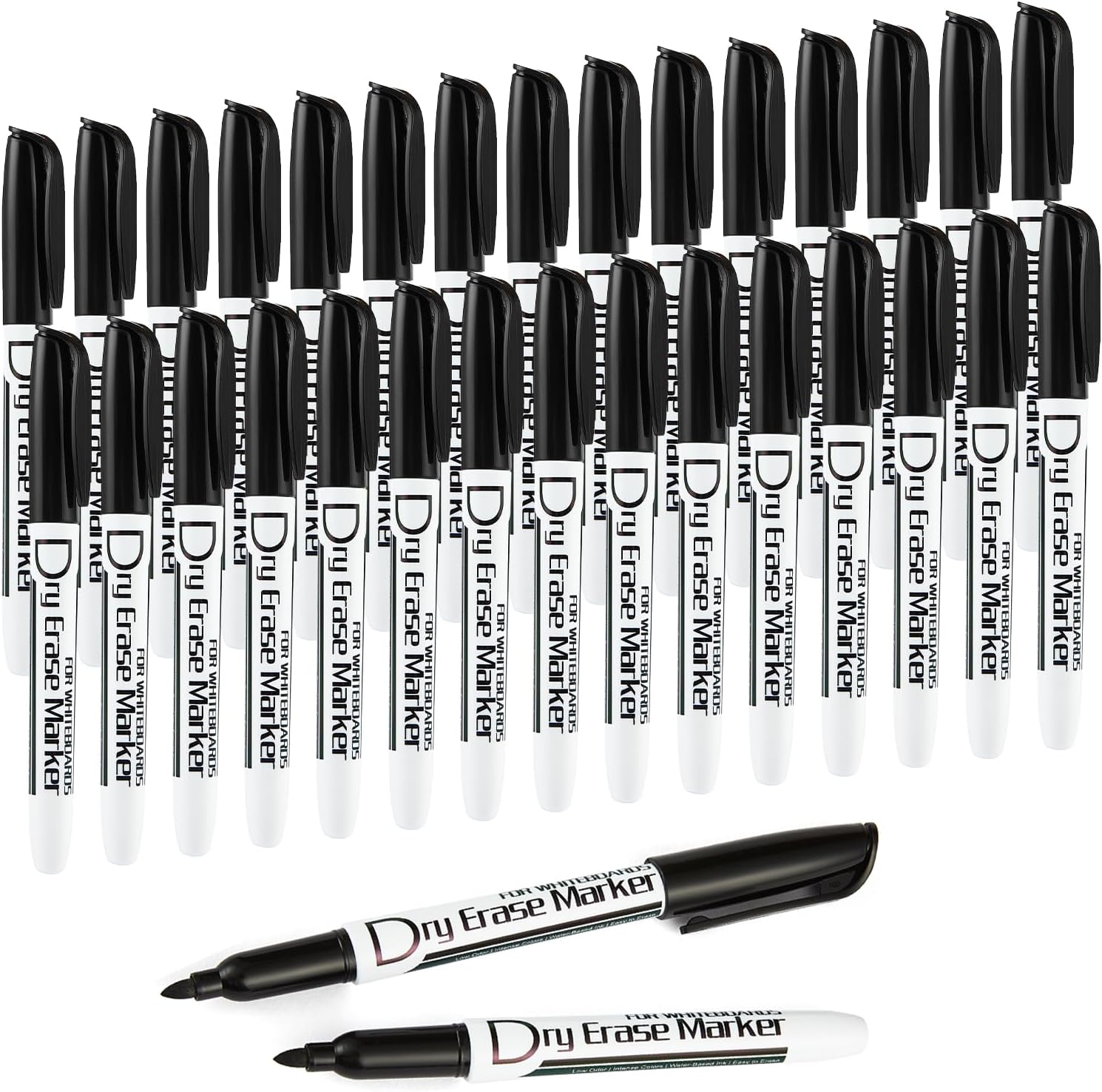 Volcanics Black Dry Erase Markers Low Odor Fine Whiteboard Markers Thin Box of 30