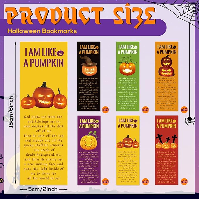 Gueevin 60 Pieces Halloween Bookmarks Pumpkin Bible Verses Bookmarks Christian Bookmarks Religious Book Markers for Women Girl Book Lovers Church Baptism Christian Halloween Gifts