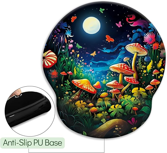 Mushroom Mouse Pad, Ergonomic Mouse Pad with Wrist Rest, Gaming Mouse Pad Wrist Support with Non-Slip Pain Relief PU Base, Funny Mouse Pads for Desk, Cute Home Office Desk Accessories Decor