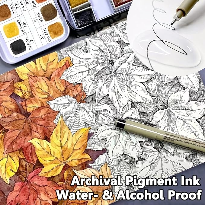 Muchcute Micro Fineliner Drawing Art Pens: 12 Black Fine Line Waterproof Ink Set Artist Supplies Archival Inking Markers Liner Sketch Outline Anime Gifts Manga Sketching Watercolor Zentangle Kit Stuff