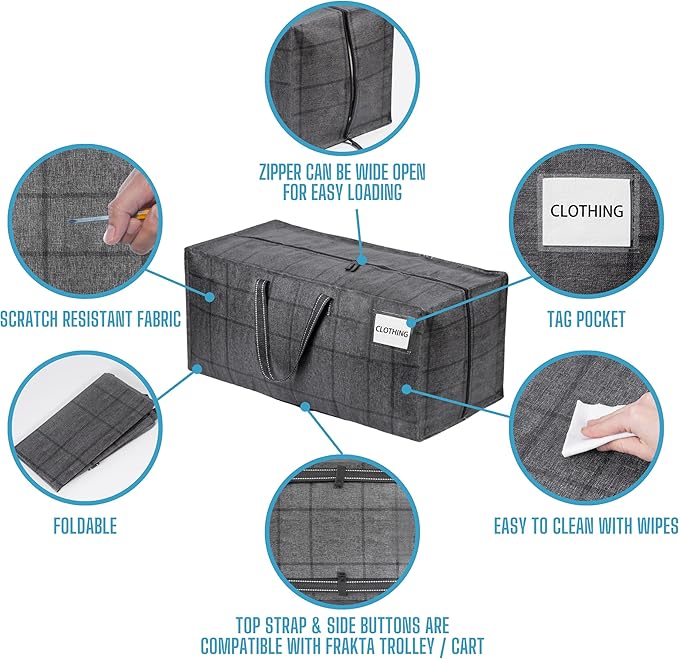 VENO 6 Pack Moving Bags w/Backpack Straps, Moving Boxes & Storage Bins Alternative, Packing Supplies, Camping Accessories Totes for Storage, Dorm Room Essentials Storage Bags (Windowpane, 6 Pack)