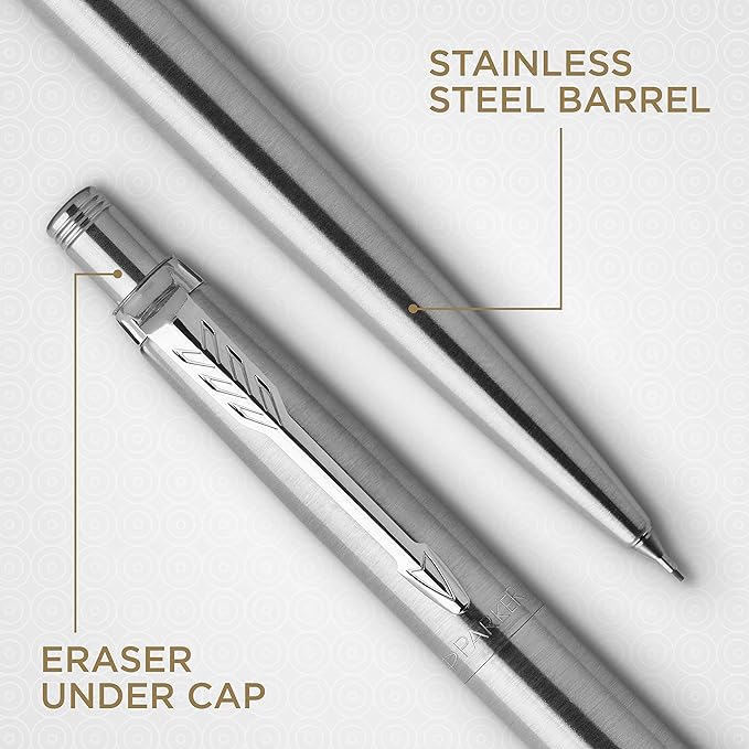 Parker Jotter Mechanical Pencil, Stainless Steel with Chrome Trim, 0.5mm, HB #2, Smooth & Precise, Signature Retractable Design, Gift Boxed