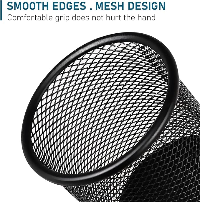 QYH Metal Pencil Holder for Desk Mesh Pen Cup 4 Packs Black Pen Organizer Office 3.54x3.93 Inch