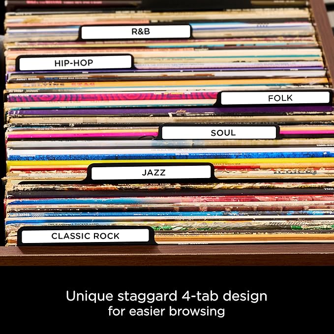 Heavy Duty Vinyl Record Dividers | 12" LP Record Dividers with Tabs | Pack of 32 Vinyl Record Separators| Black | Made in The USA | Vinyl Record Organizer Tabs | Personalizable