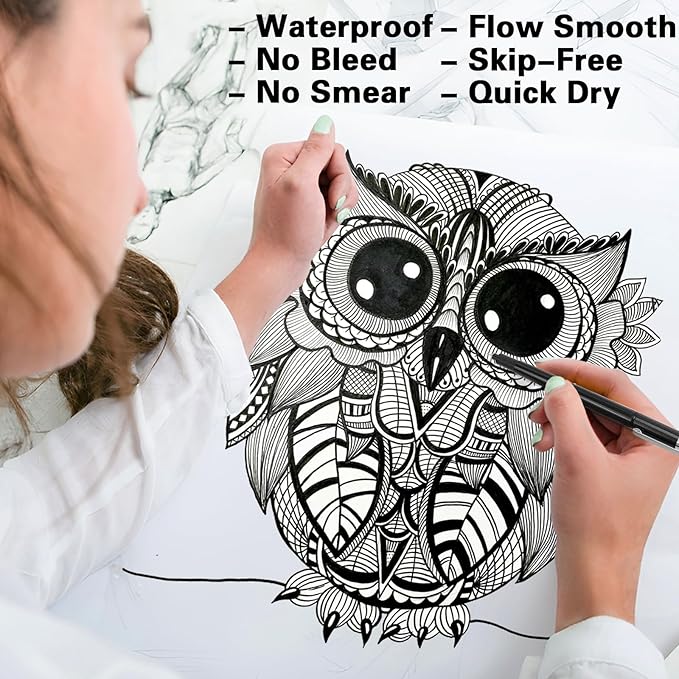 Muchcute Micro Fineliner Drawing Art Pens: 8 Black Fine Line Waterproof Ink Set Artist Supplies Archival Inking Markers Liner Professional Sketch Outline Crafts Sketching Watercolor Zentangle Stuff