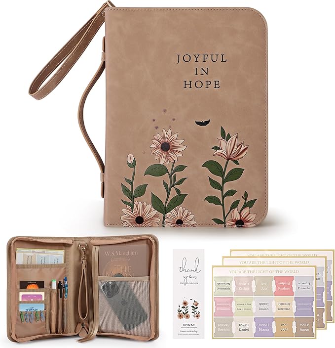 Bible Cover Case, Premium Bible Case, Leather Carrying Book Case with Handle&Zippered Pocket for Standard Size Bible and Bible Accessories, Ideal Gift for Women Men Lady Girls (Fits Smaller Bibles)