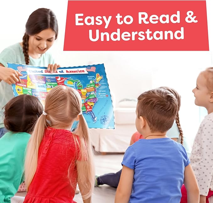 Momo & Nashi United States & World Map Poster for Kids - 2 Pc - 24 x 16 Inch Waterproof USA & Map of the World Poster - for Wall Posters for Learning, Classroom, Education, Back to School Resources