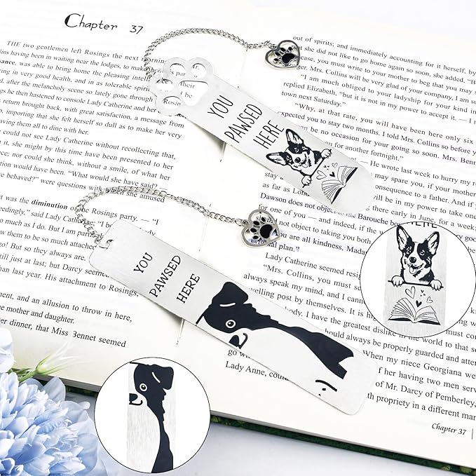 2Pcs Corgi Gifts for Corgi Lovers Funny Bookmarks for Women Men Corgi Dog Bookmarks for Book Lovers Cute Metal Book Mark Bulk Birthday Gifts for Reader Coworker Friends Adults Dog Owner Lover