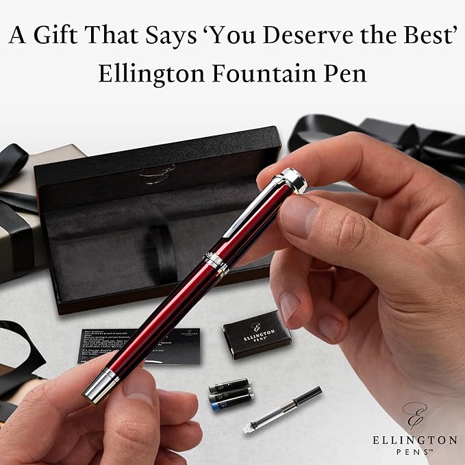 Luxury Fountain Pen Set- Fountain Pens for Writing - Smooth Fine Nib - Includes Refillable Ink Converter, 3 Ink Cartridges [Black & Blue], Gift Box - Elegant Calligraphy