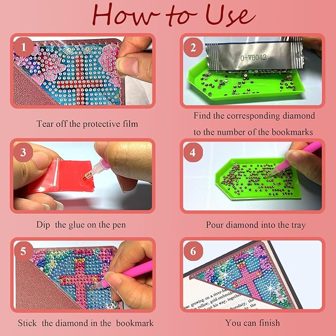 Diamond Art Painting Bookmarks,8Pcs DIY Cute Diamond Art Kits for Adults, Corner Bookmarks Small Crafts Kit Gifts for Women Book Lovers (Cross)