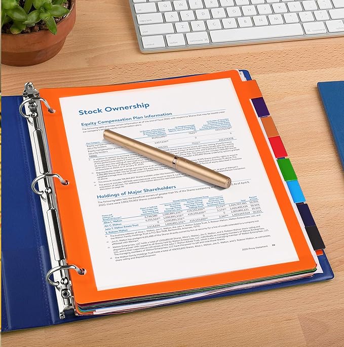 HABGP 10PCS/2 Set 3 Ring Binder Dividers with Tabs, Color Page Dividers for 3 Ring Binder with Tabs, 5 Tab Dividers, Clear Folder Dividers, Three Ring File Dividers with Tabs, Tabbed Index Dividers