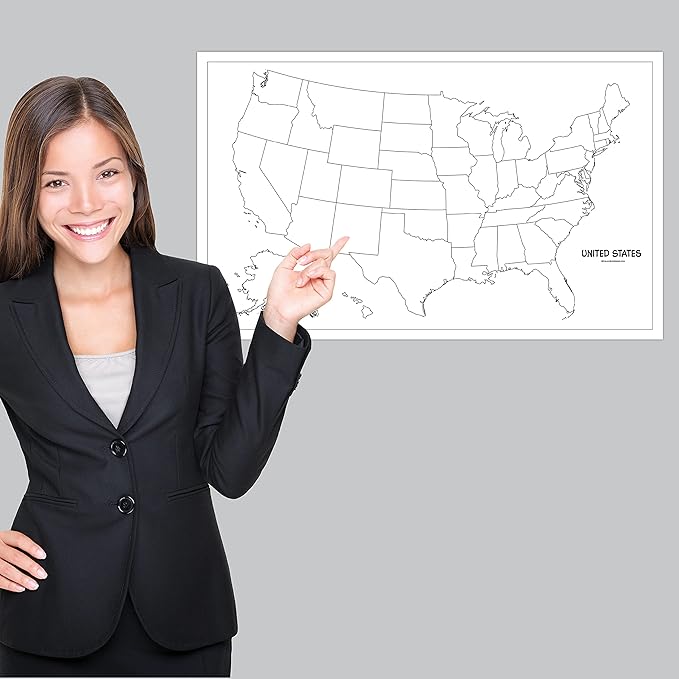 2 Pack - USA & World Map Blank Outline Posters - LAMINATED, 18" x 29" - (Wet Erase Markers Only)