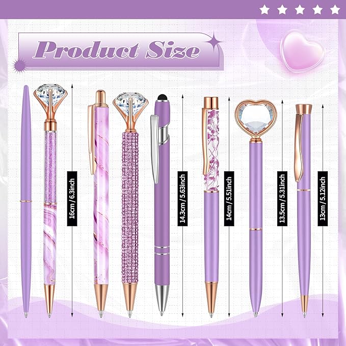 Supervitae 8 Pcs Ballpoint Pen for Women Fancy Gifts for Journaling Liquid Sand Glitter Black Ink Pens Bridal Shower Gifts for Wedding Women Office Desk School Stationery Supplies(Purple)