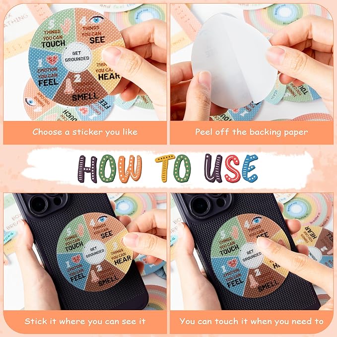 H1vojoxo 24PCS Anxiety Sensory Stickers Anti Stress Textured Sensory Stickers Tactile Textured Mindfulness Sticker for Desk and Phone Stress Anxiety Relief Adhesive for Kids Adult School Counselor