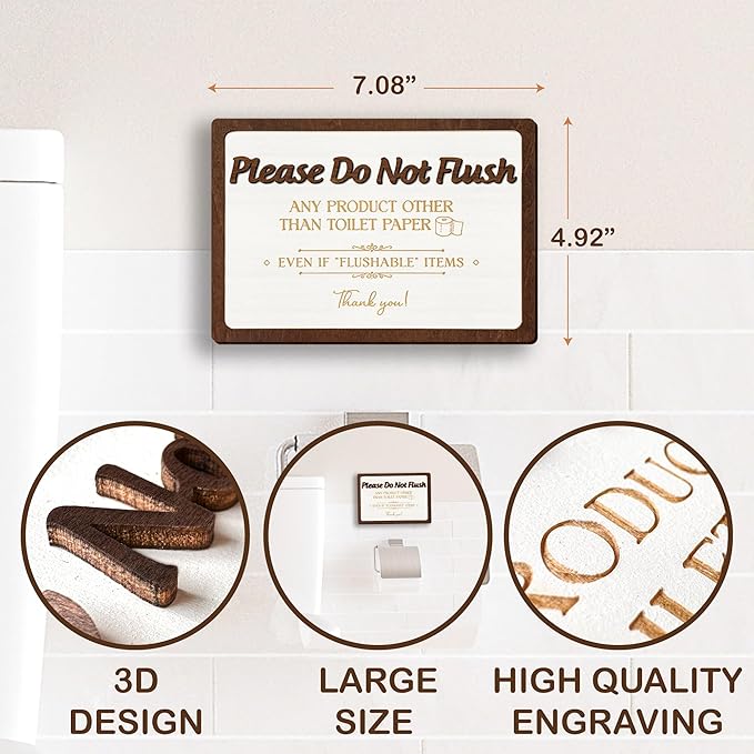 Please Do Not Flush Sign For Bathroom - Please Do Not Flush Anything Except Toilet Paper Sign, Bathroom Rules Sign For Business, Septic Sign for Bathroom