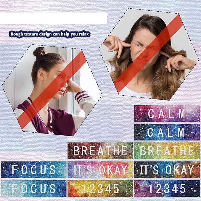 80 Pcs Anxiety Sensory Stickers with Inspirational Quotes Calm Textured Strips Relief Mental Health Stickers School Office Adhesive Sensory Tape Anti Stress Toys for Adults Teens (Dreamy)