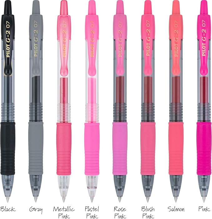 Pilot, G2 Premium Gel Roller Pens, G2 Boost Pink Pack, The Colors of Optimism, 8 Pack Pouch, Fine Point 0.7 mm, Assorted