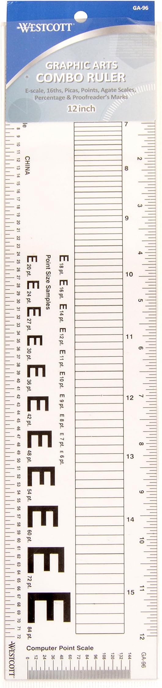 Westcott GA-96 Computer Point & Pica Ruler, Transparent Graphic Arts Ruler, 12 Inch