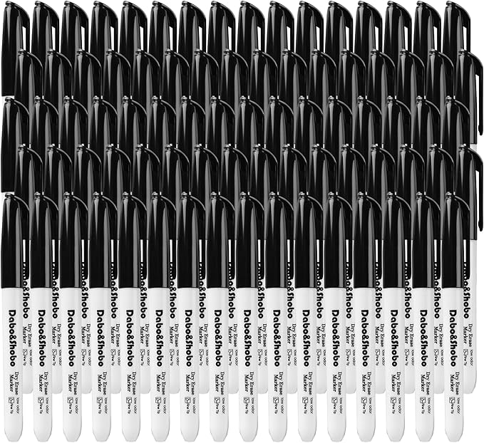 Dabo&Shobo Low Odor Dry Erase Markers, Fine Tip, Bulk Pack of 80, Black Whiteboard Markers, Suitable for School, Office, or Home