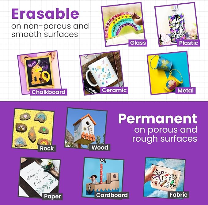 5 Purple Chalkboard Chalk Pens - Purple Dry Erase Markers for Blackboard, Chalkboard Signs, Windows, Glass | Variety Pack - Fine & Jumbo Size Ink Pen (1mm, 3mm, 6mm, 10mm, 15mm)