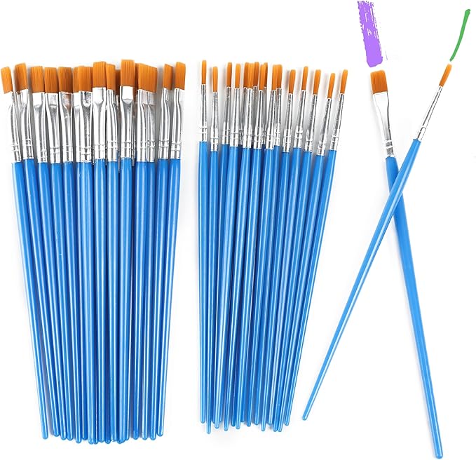 Paint Brushes Set for Acrylic Painting, 15 Pcs Flat and 15 Pcs Round Art Paint Brush Acrylic Painting Brush, Paint Brushes for Kids Adults Oil Watercolor Rock Painting Body Face Nail Art