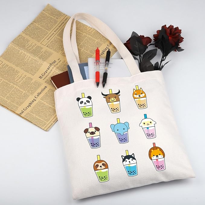 WSNANG Drinks Bubble Tea Gift In My Tea Era Canvas Tote Bag Bubble Tea Shoulder Bag Cute Milk Tea Shopping bag