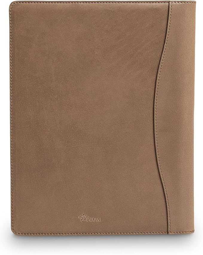 PEGAI Handmade 100% Leather Padfolio, Legal Pad Organizer for Business School Office Conference, Heavy Duty Full Grain Cow Hide Resume Interview Folio, Amazing Gift Idea | Marshall (Iphitos Sand)