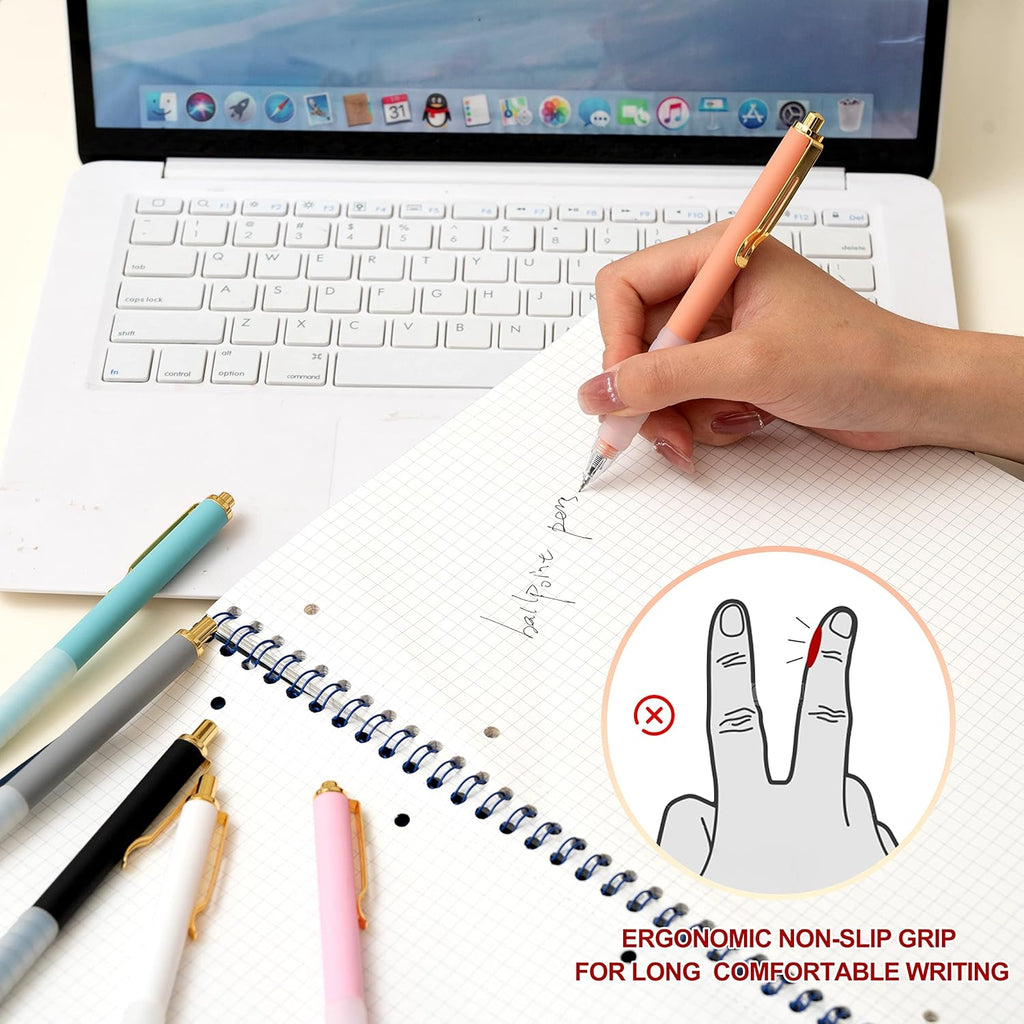 Linbsunne Ballpoint Pens Medium Point 1mm Black Ink Work Pen with Super Soft Grip Ball Point Pen for Men Women Retractable Office Pens (Gold Clip-12 count)