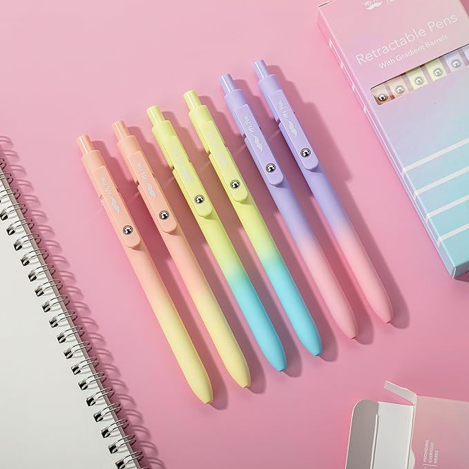 Mr. Pen- Retractable Gel Pens, 6 Pack, Gradient Color Barrels, Black Gel Pens, Fast Dry, Gel Pens Fine Point 0.5mm, Retractable Pens, Cute Pens, Gel Ink Pens, Aesthetic Pens for Journaling