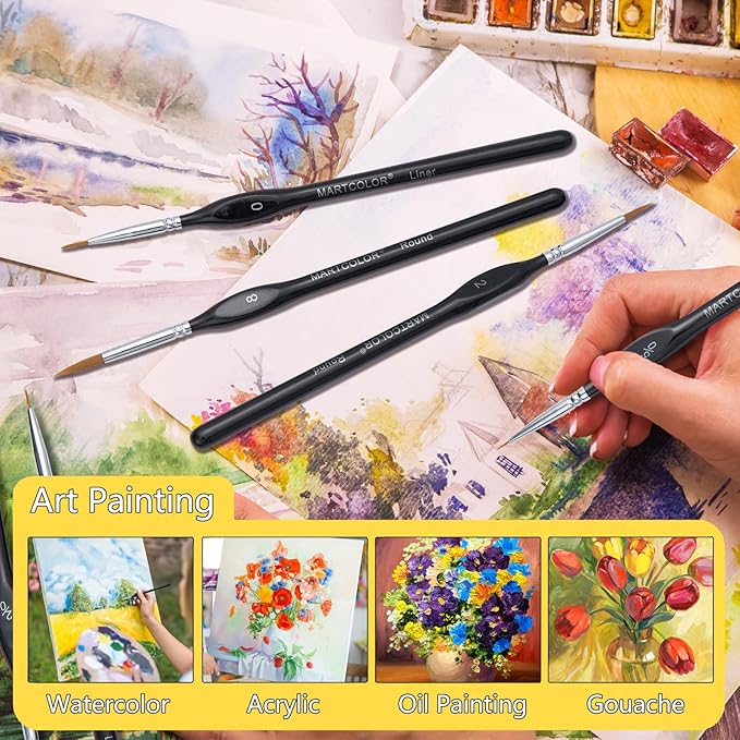 Detail Paint Brush Set,11pcs Miniature Paint Brushes for Fine Detailing, Art Painting, Micro Paint Brush Set for Acrylic, Watercolor, Oil, Paint by Number, Citadel, Figurine, Models, 40k