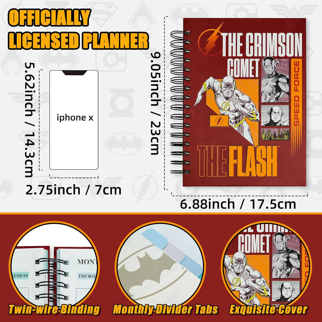 Cool Hero Academic Planner, Weekly Monthly Daily Agenda, Custom Date Organizer for Junior，Senior Students, Spiral Bound Notebook with Colorful Tabs,Datebooks for Time Management (Red and Yellow)