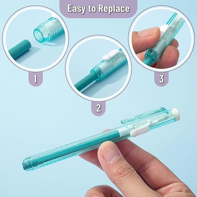 Mr. Pen- Retractable Mechanical Eraser Pen, Pack of 6, Vintage Color Erasers, Clear Barrel Pencil Eraser, Eraser for Pencils, Retractable Eraser Pen, Eraser for Artists, Eraser for Pens