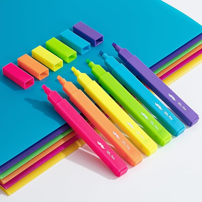 Mr. Pen- Aesthetic Highlighters, 6pcs, Chisel Tip, Vibrant Colors, Assorted Colors, No Bleed Cute Highlighters and Pens for Bible Pages, Fluorescent Highlighter