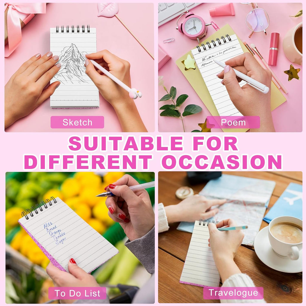 Tenceur 6 Pcs Pocket Notebook Bulk Small 3x5 Inch Spiral Notepads Mini Top Bound Notebook with Lined 120 Pages Ruled Memo Pads for Office College Nurse Essentials Back to School Gift (Glitter Pink)