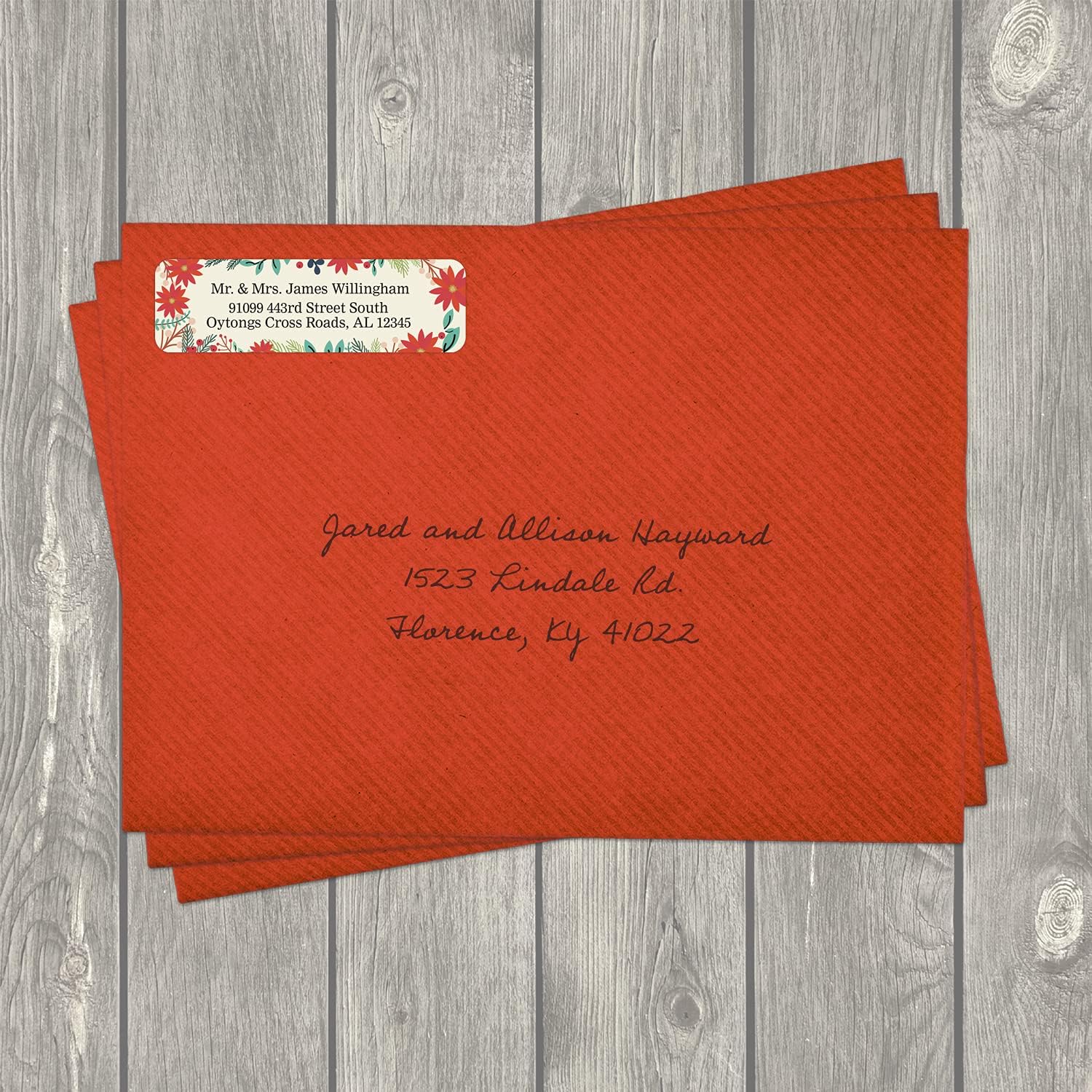 Ivory Holiday Floral Rolled Address Labels/Roll of 250 Personalized Return Address Labels/Designer Return Address Stickers in Elegant Plastic Dispenser