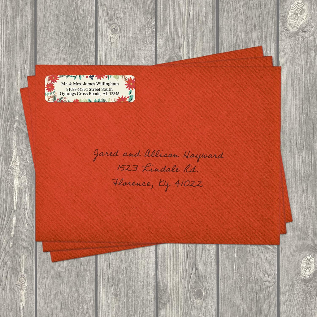 Ivory Holiday Floral Rolled Address Labels/Roll of 500 Personalized Return Address Labels/Designer Return Address Stickers in Elegant Plastic Dispenser