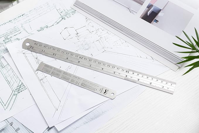 Mr. Pen- Steel Rulers, 2 Pack, 6" and 12", Gold, 6 Inch Ruler Metal Rulers, Small Metal Ruler 6 Inch Metal Ruler Thin Flat, Stainless Steel Ruler 12 Inch, Centimeter Ruler, Steel Ruler 12 Inch